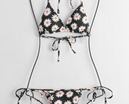 Daisy Print Triangle Tie Side Bikini Swimsuit