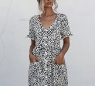 Dalmatian Dual Pockets Button Front Babydoll Dress