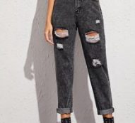 Dark Wash High-Rise Ripped Mom Jeans