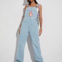 Dinosaur Print Kangaroo Pocket Denim Overalls