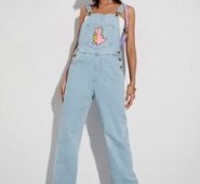 Dinosaur Print Kangaroo Pocket Denim Overalls