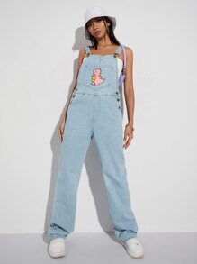 Dinosaur Print Kangaroo Pocket Denim Overalls