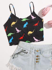 Dinosaur Print Lettuce Edge Cami Top