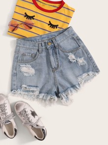 Distressed Denim Shorts