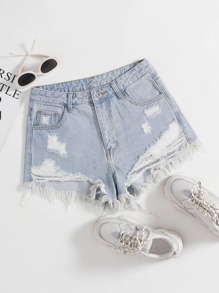 Distressed Denim Shorts