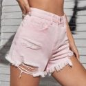 Distressed Hem Ripped Denim Shorts