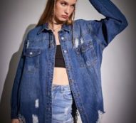 Distressed Ripped Button Front Denim Jacket