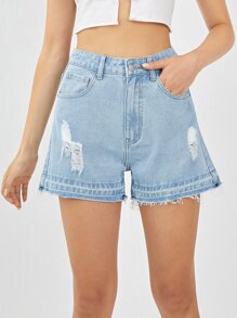 Distressed Ripped Denim Shorts