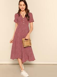 Ditsy Floral Button Front Midi Dress