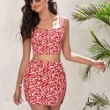 Ditsy Floral Crop Tank Top & Split Hem Skirt Set