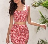 Ditsy Floral Crop Tank Top & Split Hem Skirt Set