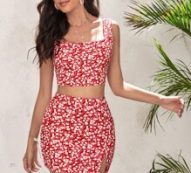 Ditsy Floral Crop Tank Top & Split Hem Skirt Set