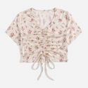 Ditsy Floral Drawstring Ruched Crop Tee