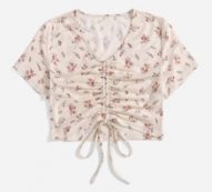 Ditsy Floral Drawstring Ruched Crop Tee