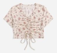 Ditsy Floral Drawstring Ruched Crop Tee