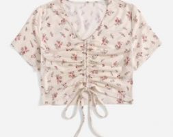 Ditsy Floral Drawstring Ruched Crop Tee