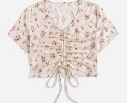 Ditsy Floral Drawstring Ruched Crop Tee