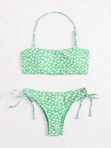 Ditsy Floral Drawstring Side Bikini Swimsuit