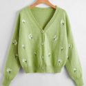 Ditsy Floral Embroidery Button Front Cardigan