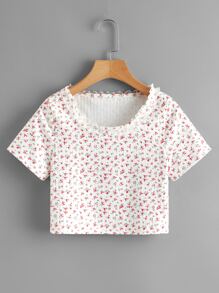 Ditsy Floral Lace Trim Tee