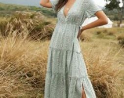 Ditsy Floral Lettuce Frill Ruffle Hem Split Dress