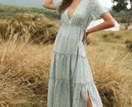 Ditsy Floral Lettuce Frill Ruffle Hem Split Dress