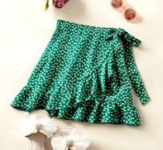 Ditsy Floral Ruffle Trim Wrap Knot Skirt