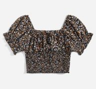 Ditsy Floral Shirred Knot Crop Top
