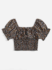 Ditsy Floral Shirred Knot Crop Top