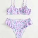 Ditsy Floral V Wired Ruffle Bikini Swimsuit