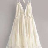 Dobby Mesh Self-Tie Ruffled Halter Dress