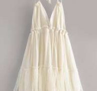 Dobby Mesh Self-Tie Ruffled Halter Dress