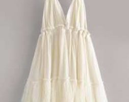 Dobby Mesh Self-Tie Ruffled Halter Dress