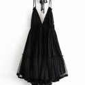 Dobby Mesh Self-Tie Ruffled Halter Dress