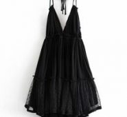Dobby Mesh Self-Tie Ruffled Halter Dress