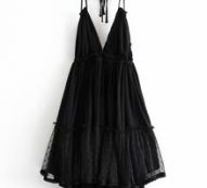 Dobby Mesh Self-Tie Ruffled Halter Dress