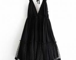 Dobby Mesh Self-Tie Ruffled Halter Dress