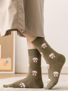 Dog Print Crew Socks