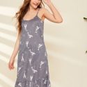 Dolphin Print Ruffle Hem Cami Night Dress With Eye Cover