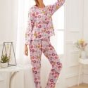 Donut Print Pajama Set With Eye Cover