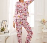 Donut Print Pajama Set With Eye Cover