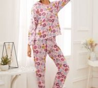 Donut Print Pajama Set With Eye Cover