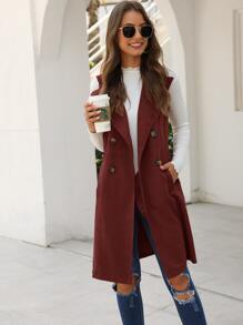 Double Breasted Pocket Side Vest Coat