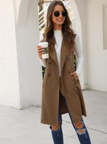 Double Breasted Pocket Side Vest Coat