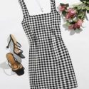 Double Square Neck Buffalo Plaid Dress