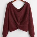 Double V-neck Twist Front Sweater