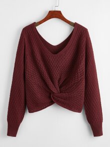 Double V-neck Twist Front Sweater