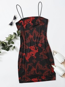 Dragon Print Bodycon Cami Dress