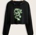 Dragon Print Drawstring Crop Hoodie