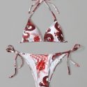 Dragon Print Halter Tie Side Bikini Swimsuit